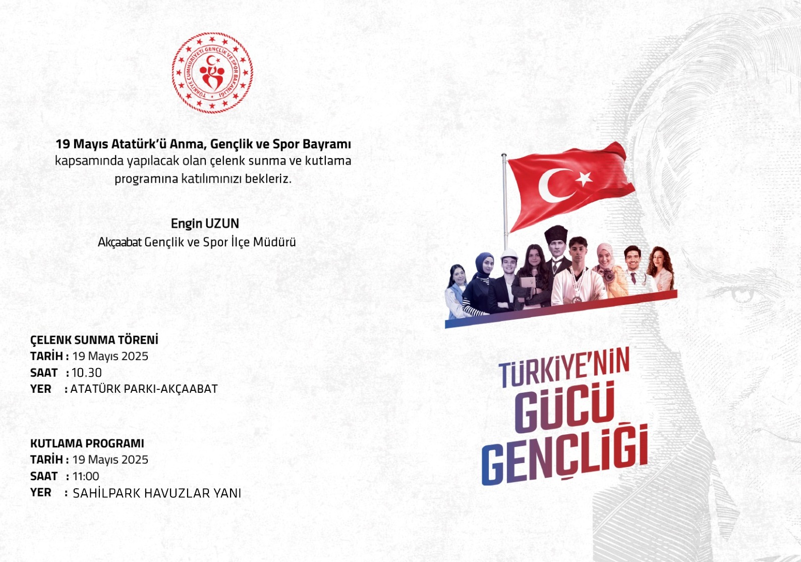 19 MAYIS GENLK VE SPOR BAYRAMI KUTLAMA PROGRAMI