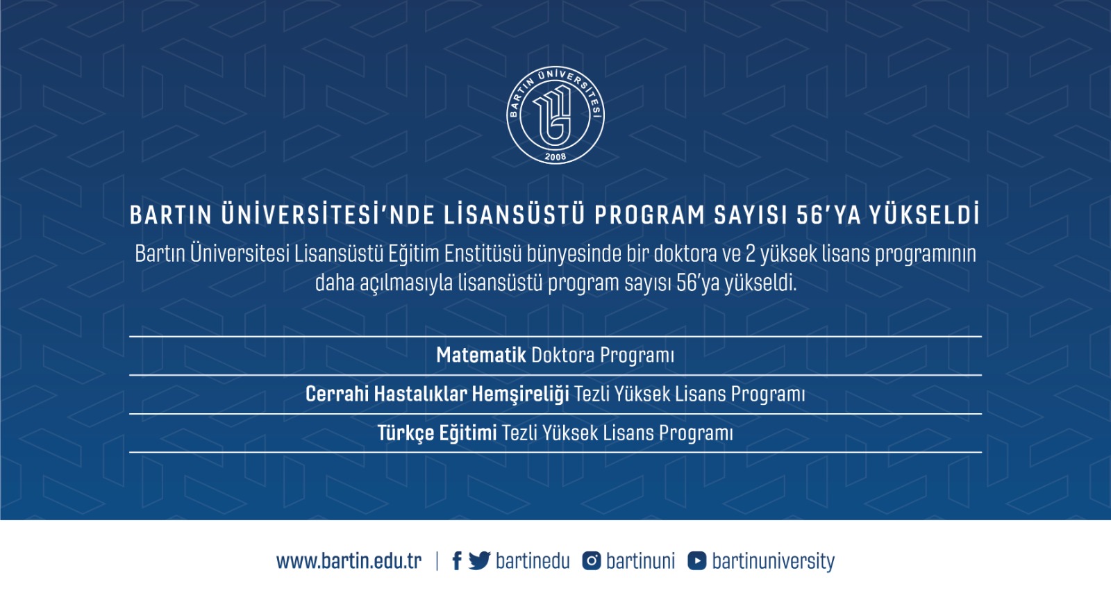 Bartn niversitesinde lisansst program says 56ya ykseldi

