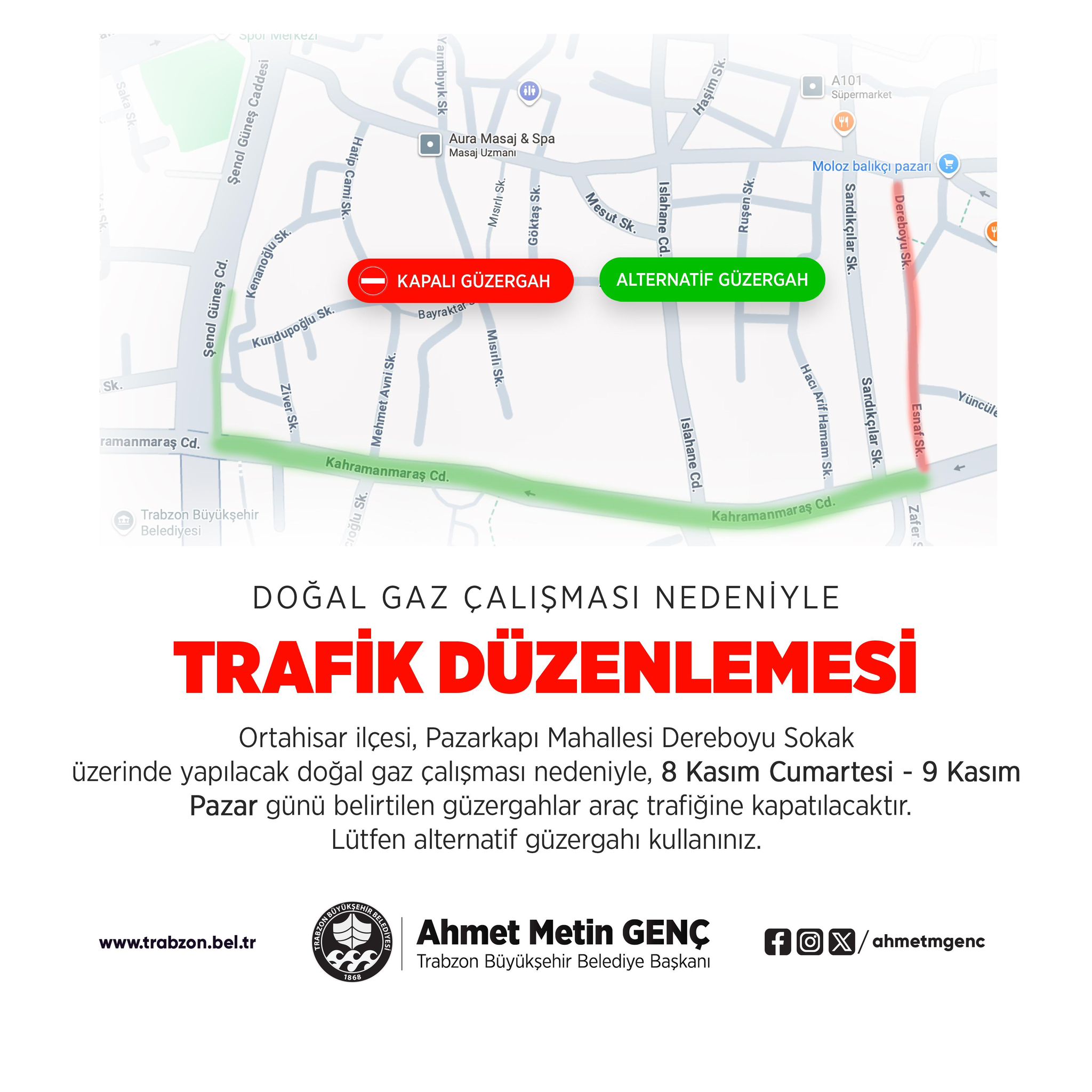 BÜYÜKŞEHİR’DEN KAPALI YOL UYARISI