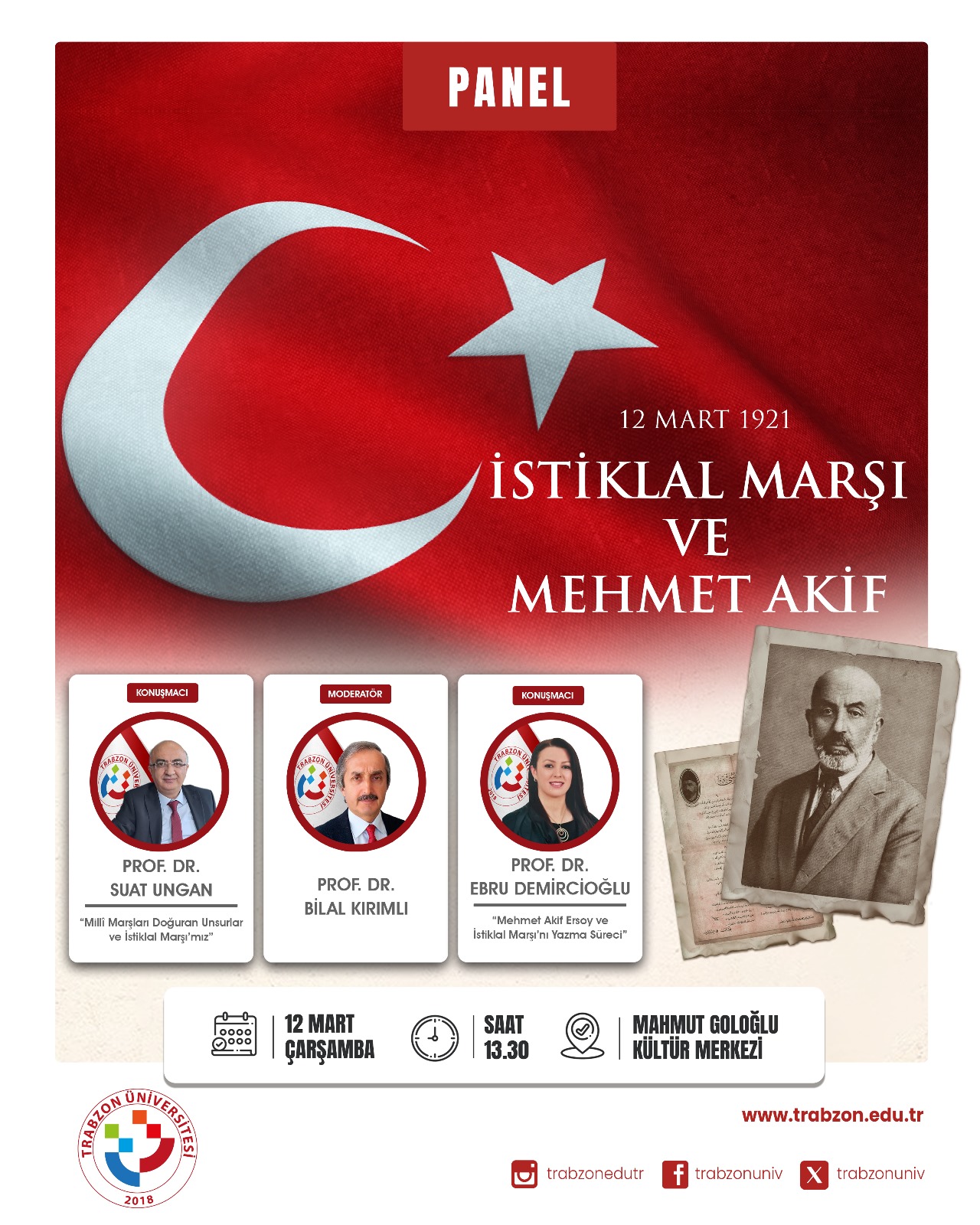 Mehmet Akif Ersoy Trabzon niversitesinde anlacak

