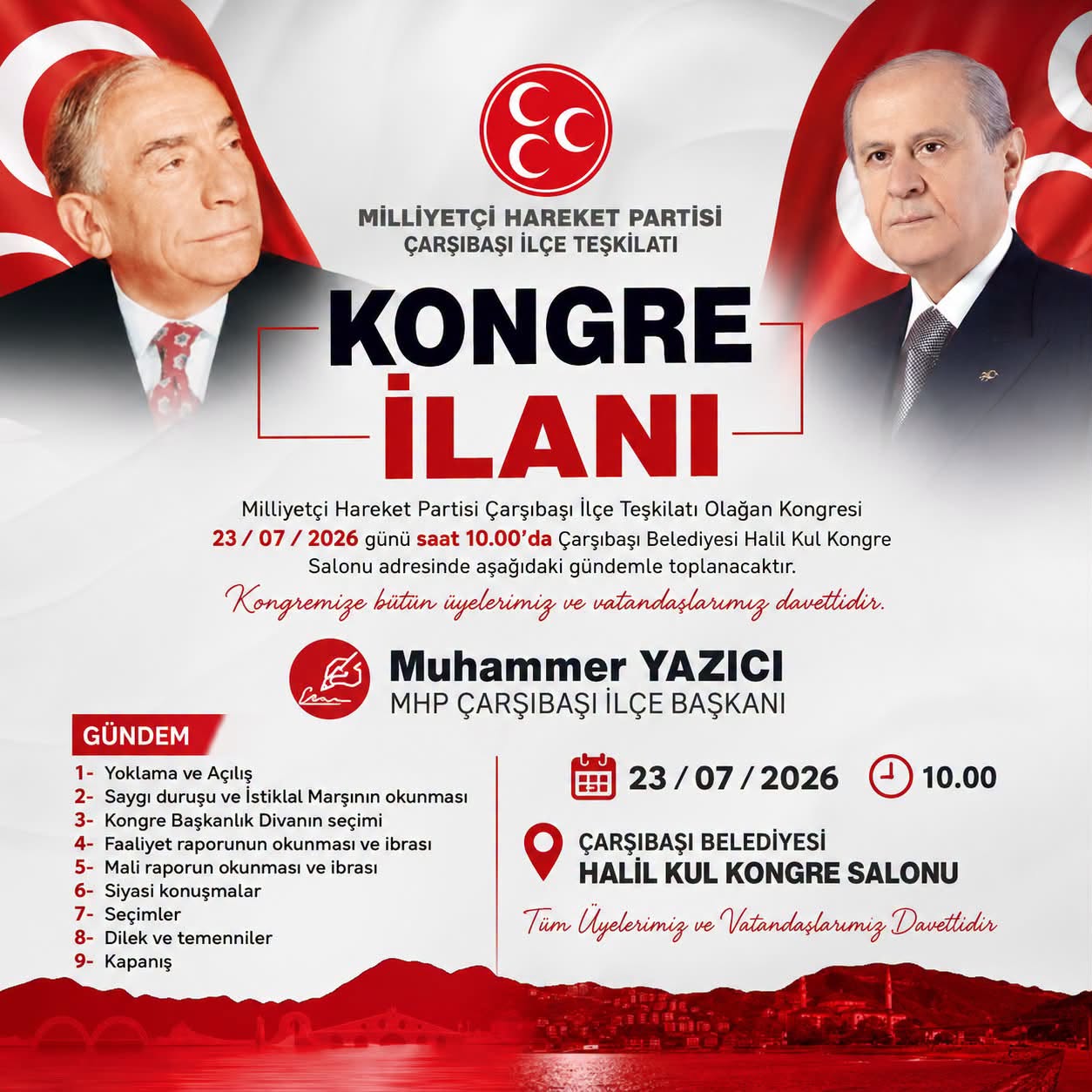 MHP ÇARŞIBAŞI İLÇE KONGRESİ YARIN YAPILACAK