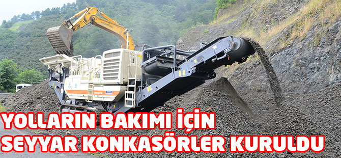 Yollarn bakm iin seyyar konkasr kuruldu
